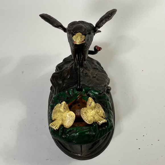 1883 Eagle and Eaglets Cast Iron Mechanical Bank circa 1950's Book of Knowledge - Picture 3 of 9